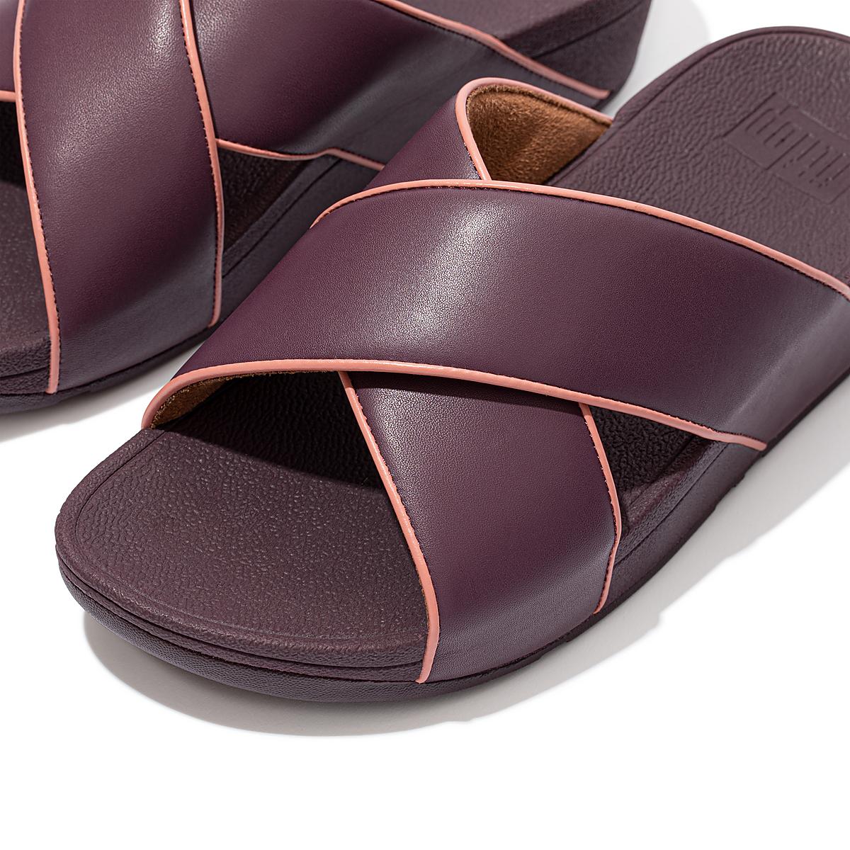 Women's Fitflop LULU Pop Binding Leather Cross Slides Sandals Purple | Ireland-41038