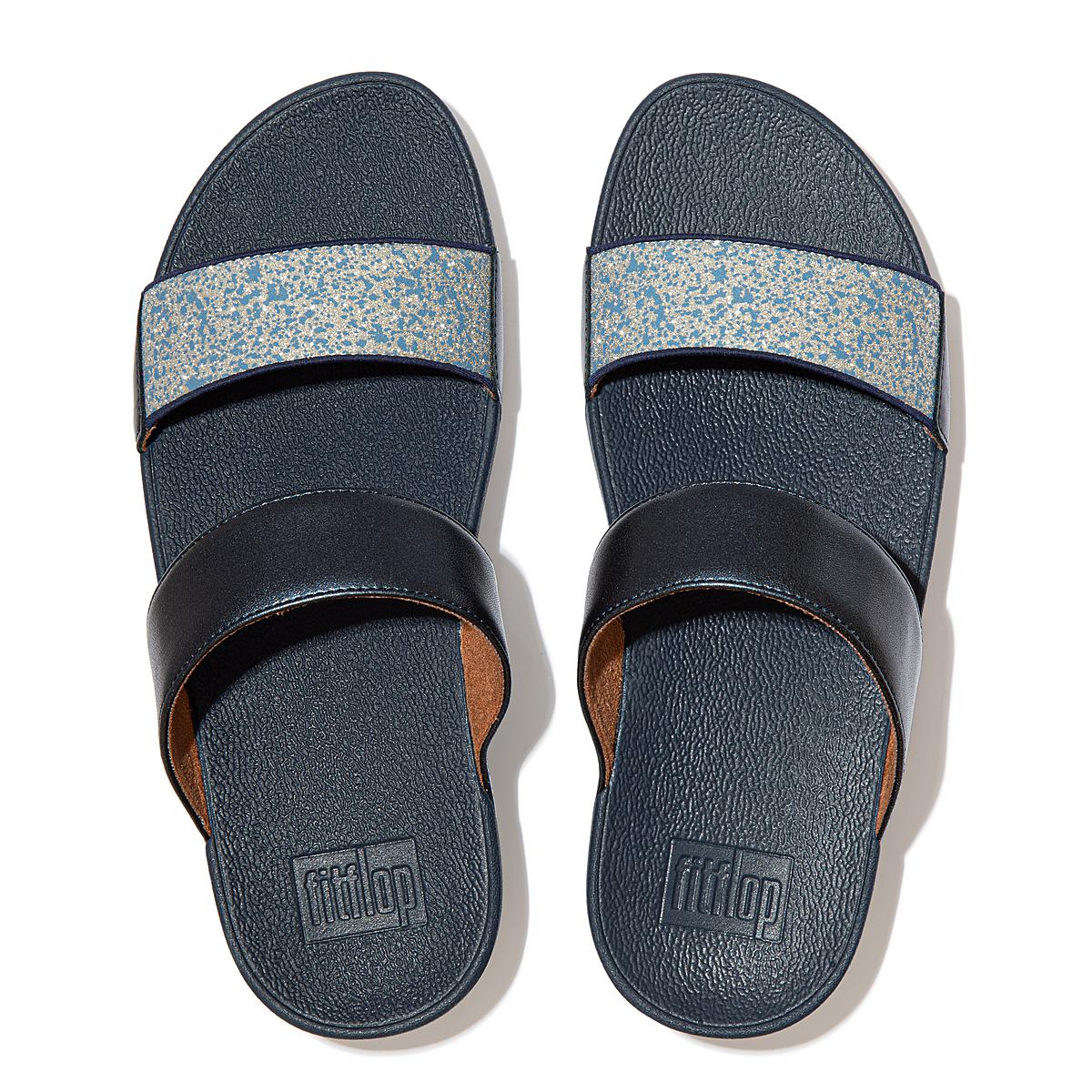 Women's Fitflop LULU Shimmer Splash Slides Sandals Navy | Ireland-76984