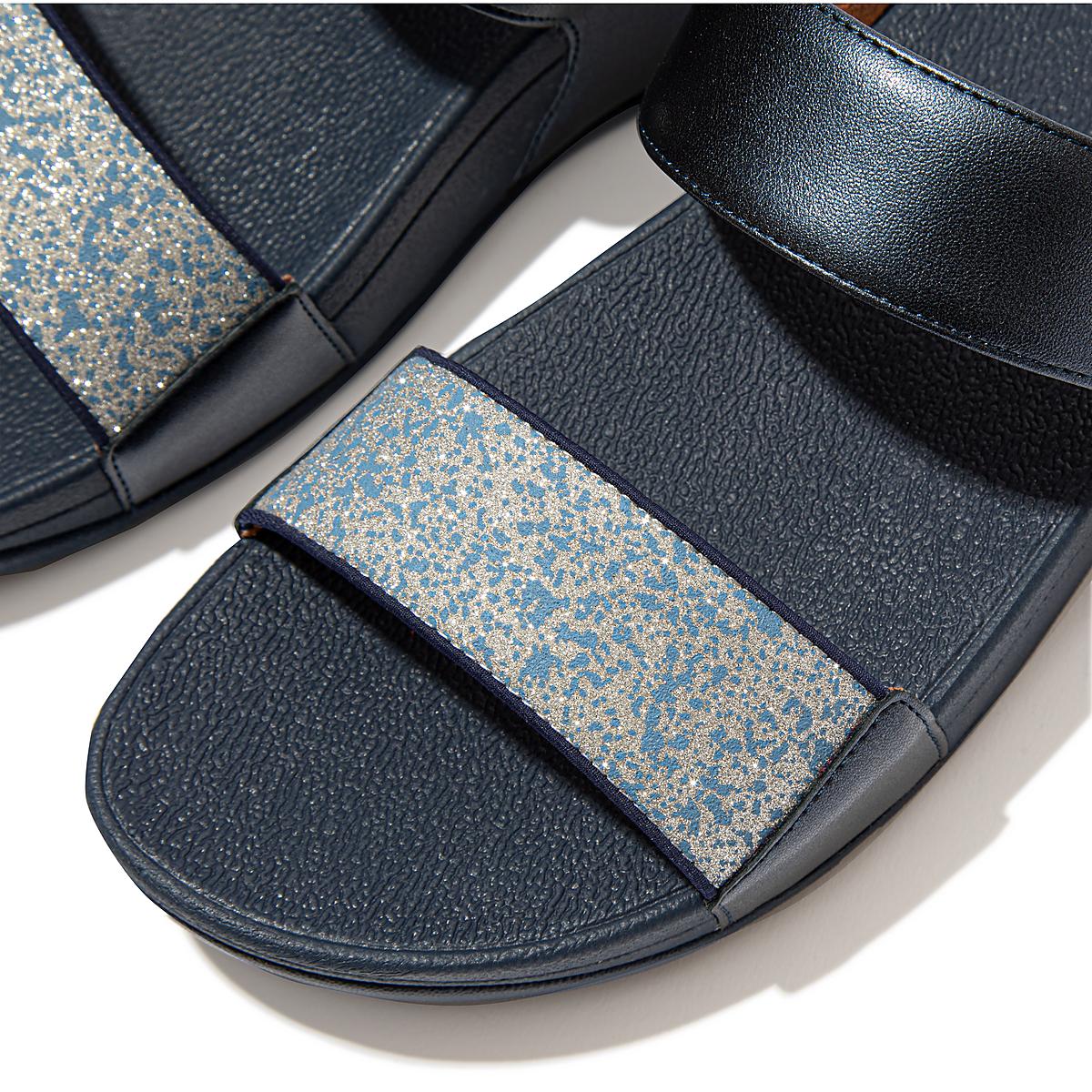 Women's Fitflop LULU Shimmer Splash Slides Sandals Navy | Ireland-76984