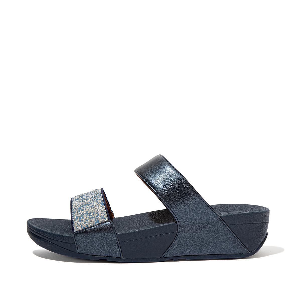 Women\'s Fitflop LULU Shimmer Splash Slides Sandals Navy | Ireland-76984