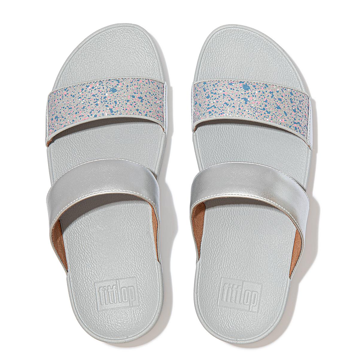 Women's Fitflop LULU Shimmer Splash Slides Sandals Silver | Ireland-96047