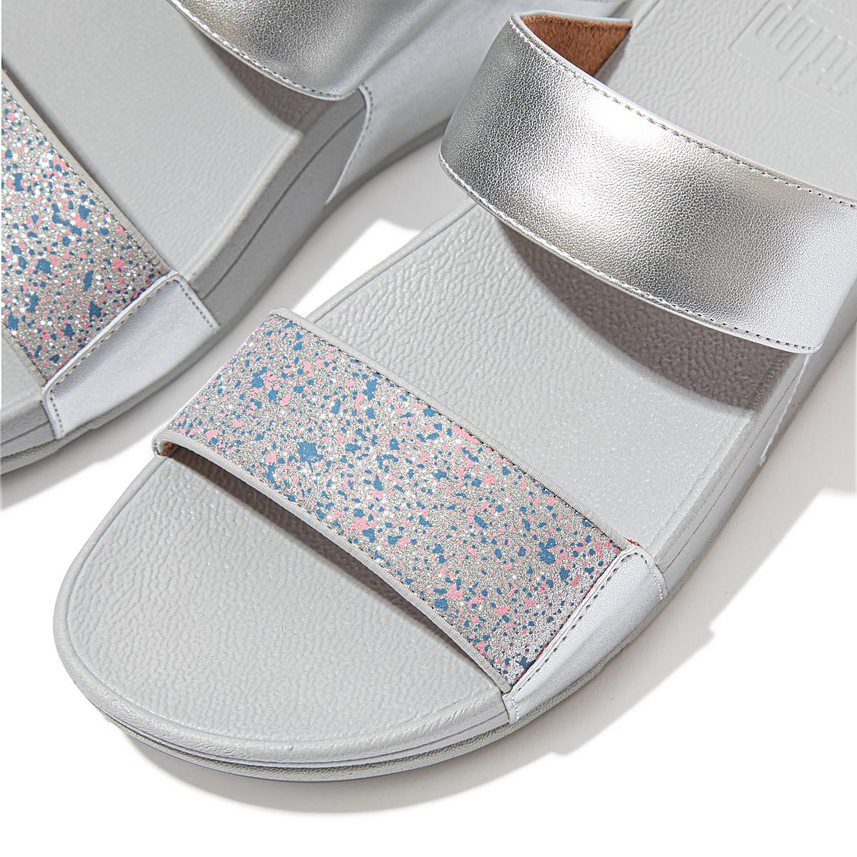 Women's Fitflop LULU Shimmer Splash Slides Sandals Silver | Ireland-96047