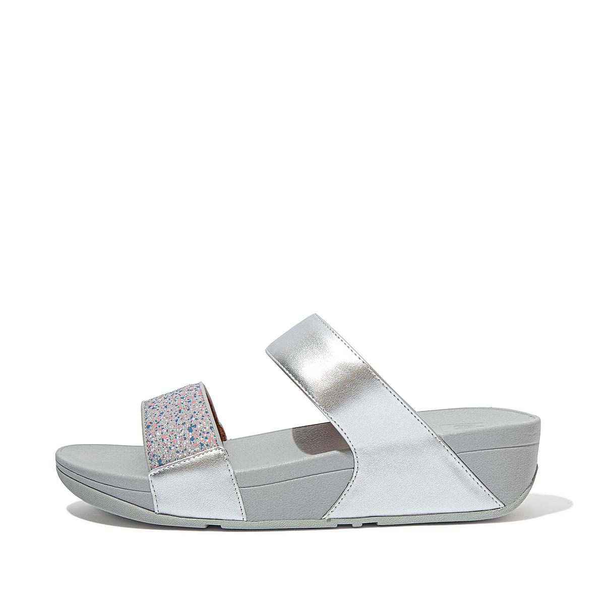 Women\'s Fitflop LULU Shimmer Splash Slides Sandals Silver | Ireland-96047