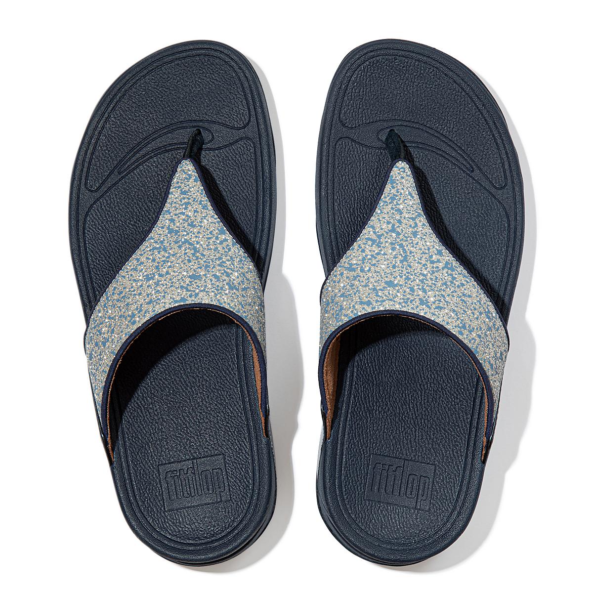 Women's Fitflop LULU Shimmer Toe-Post Sandals Navy | Ireland-06283