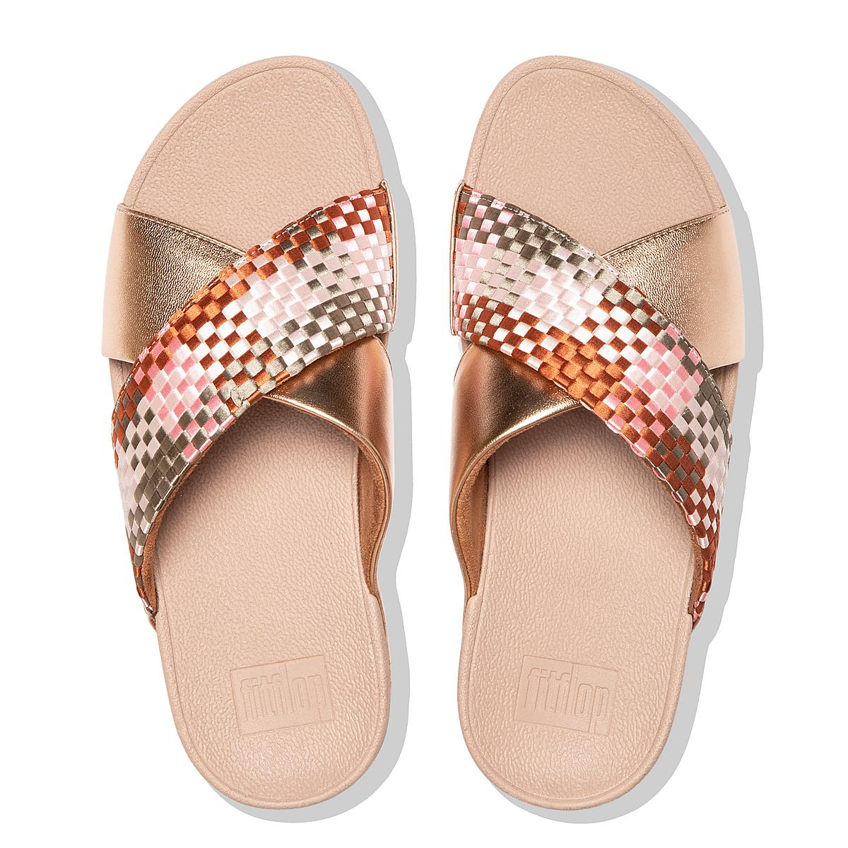 Women's Fitflop LULU Silky Weave Cross Slides Sandals Coral Pink | Ireland-42710