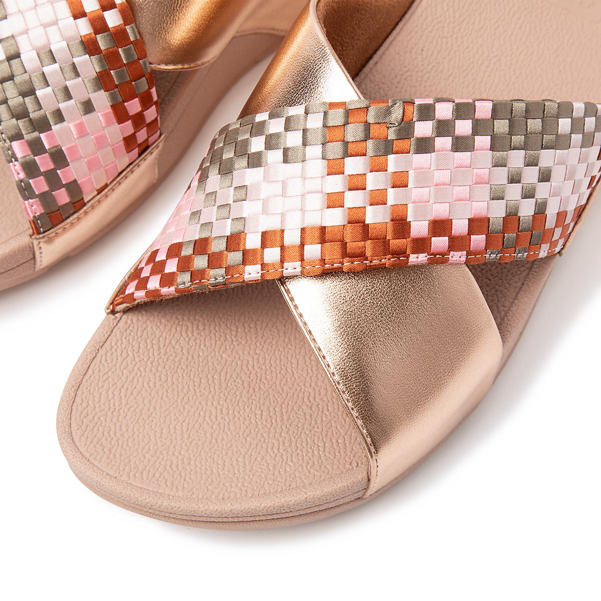 Women's Fitflop LULU Silky Weave Cross Slides Sandals Coral Pink | Ireland-42710