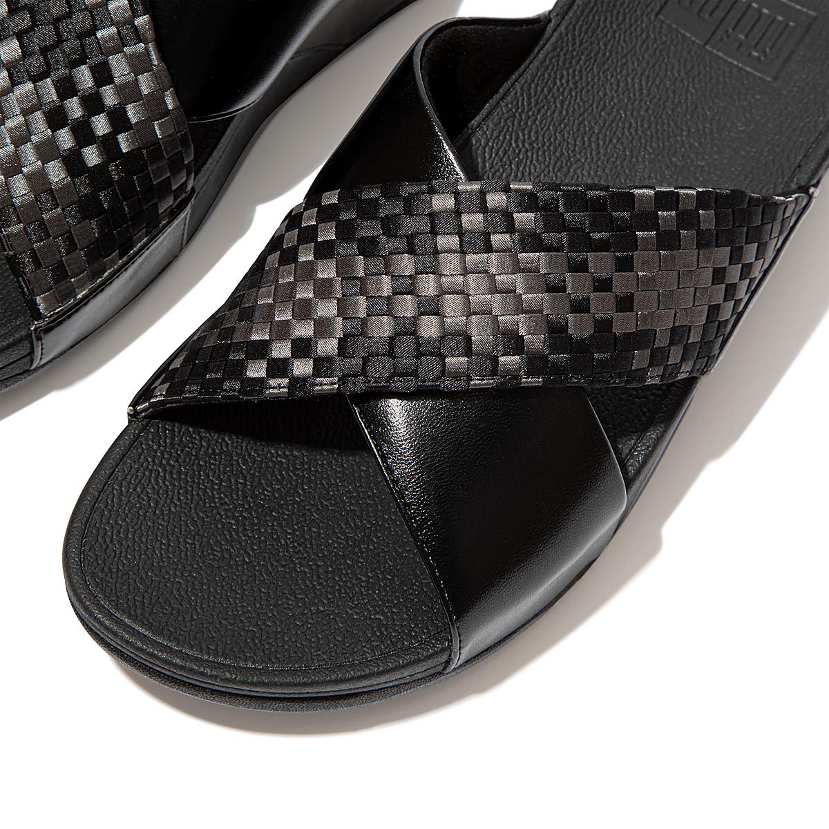 Women's Fitflop LULU Silky Weave Cross Slides Sandals Black | Ireland-51678