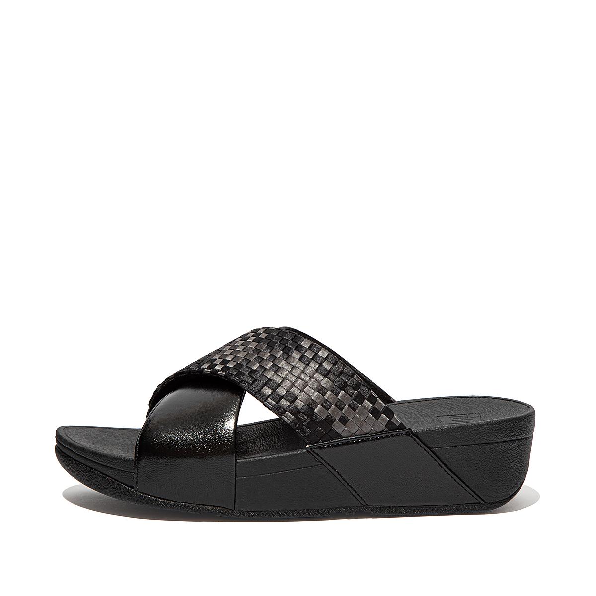 Women\'s Fitflop LULU Silky Weave Cross Slides Sandals Black | Ireland-51678