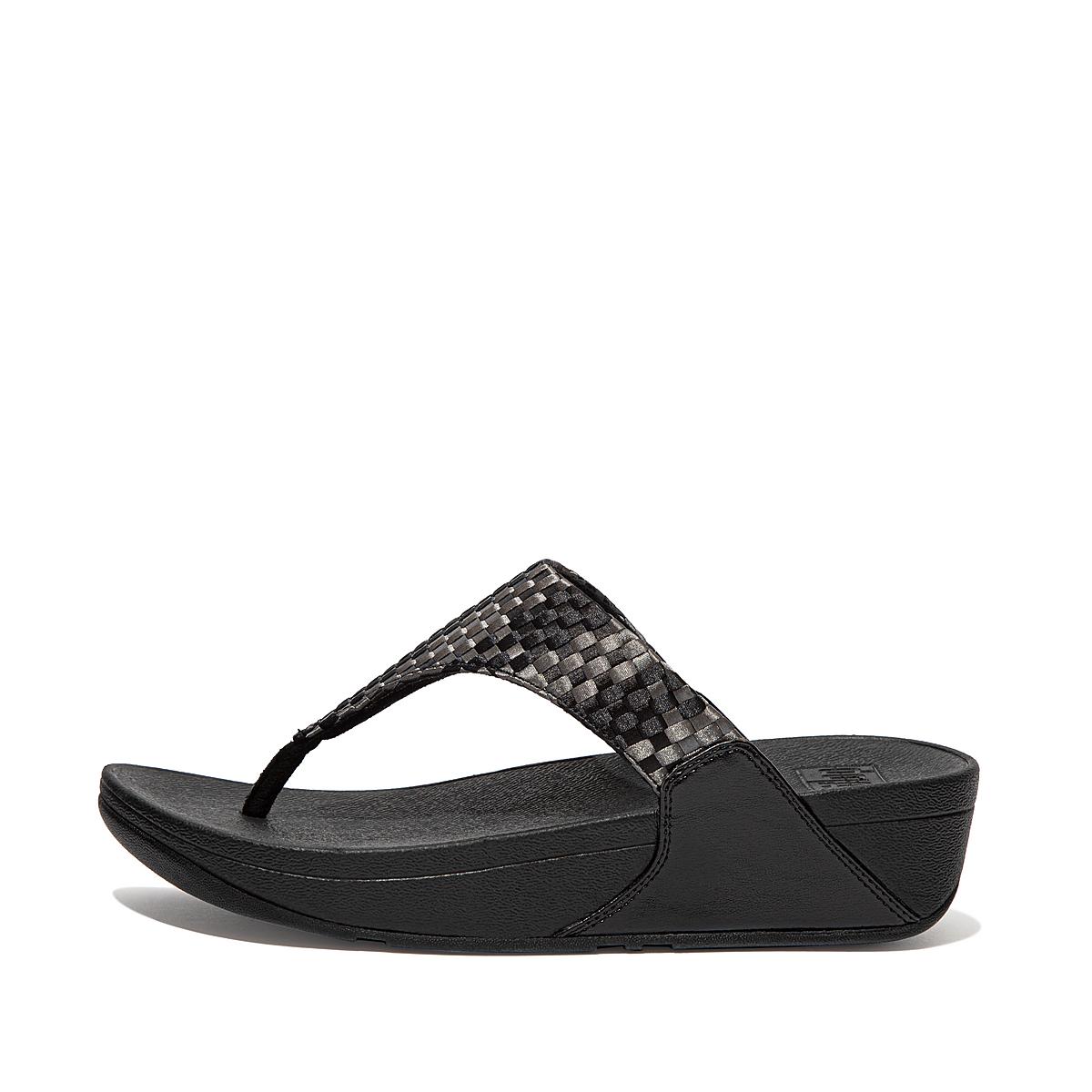 Women\'s Fitflop LULU Silky Weave Toe-Post Sandals Black | Ireland-07931