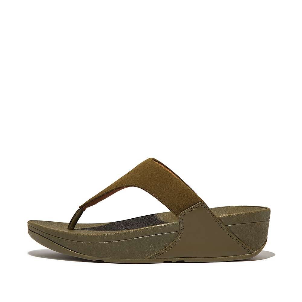 Women\'s Fitflop LULU Suede Toe-Post Sandals Olive | Ireland-64108