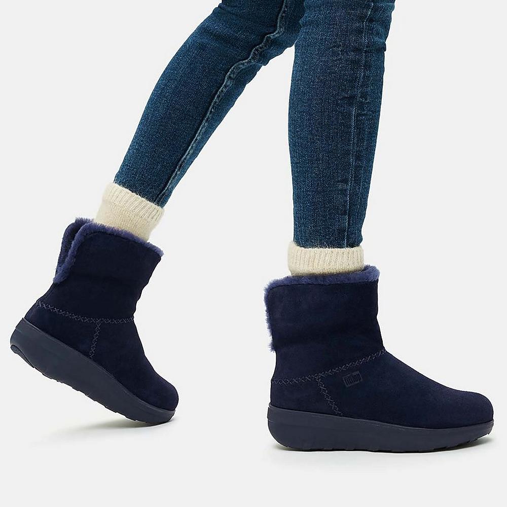 Women's Fitflop MUKLUK SHORTY Shearling-Lined Suede Winter Boots Navy | Ireland-53806