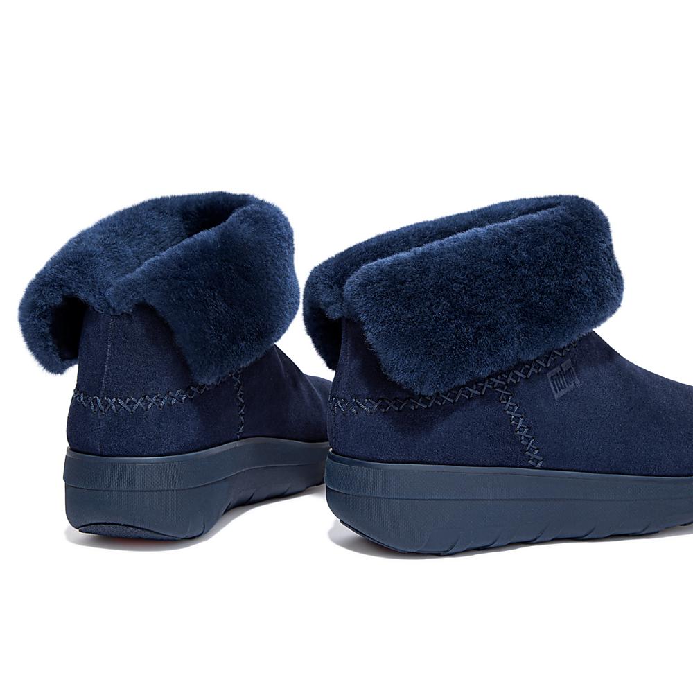 Women's Fitflop MUKLUK SHORTY Shearling-Lined Suede Winter Boots Navy | Ireland-53806