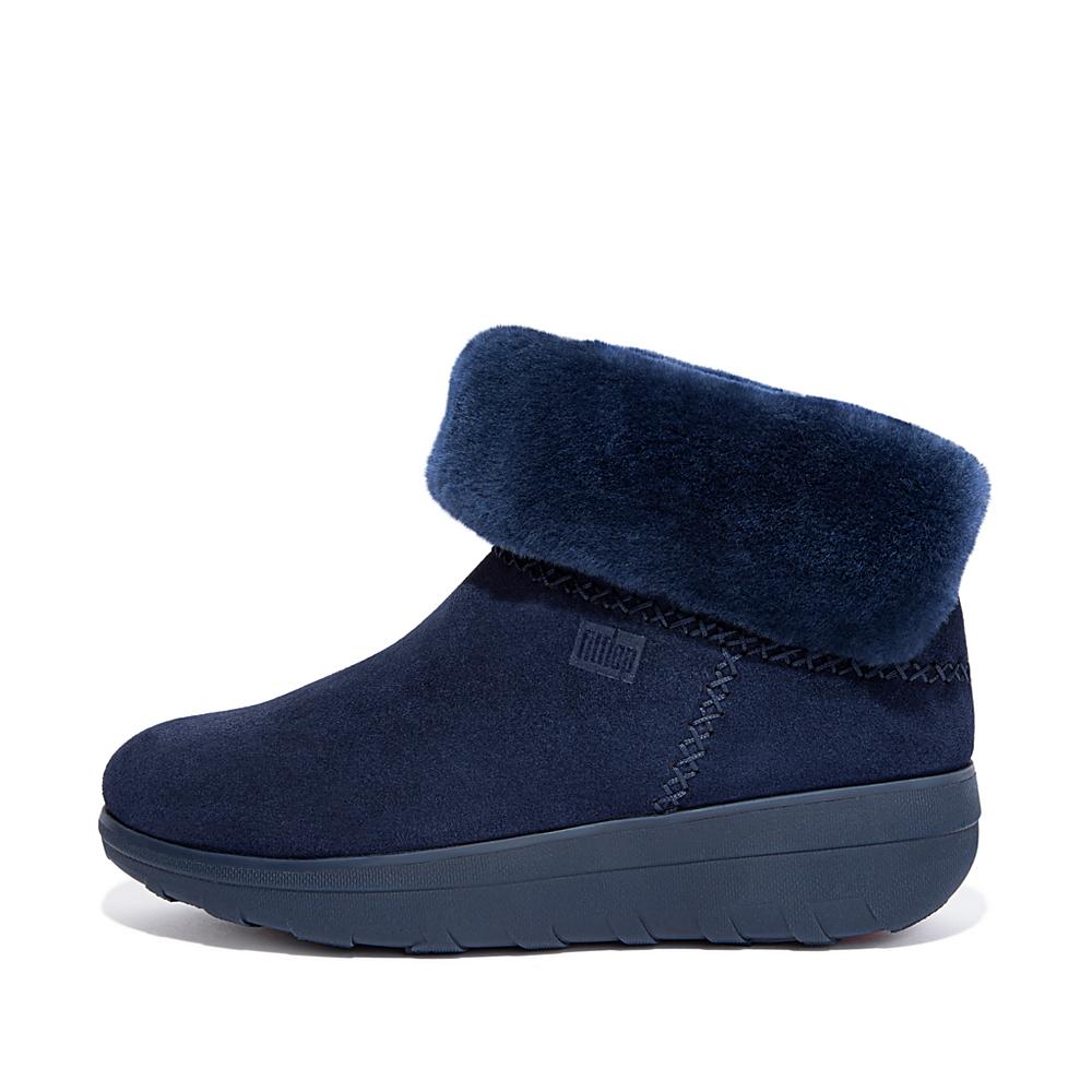 Women\'s Fitflop MUKLUK SHORTY Shearling-Lined Suede Winter Boots Navy | Ireland-53806