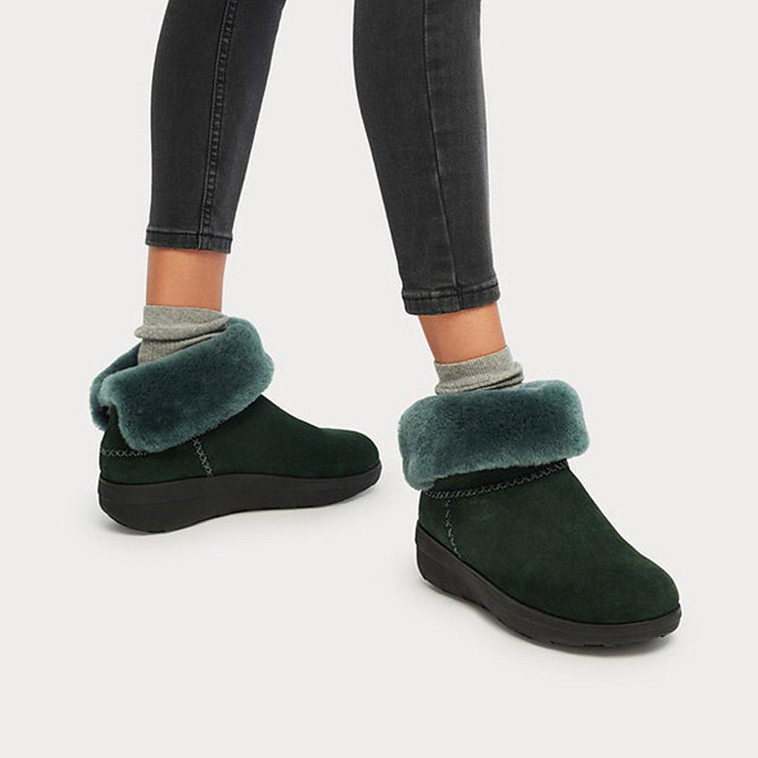 Women's Fitflop MUKLUK SHORTY Shearling-Lined Suede Winter Boots Green | Ireland-68107