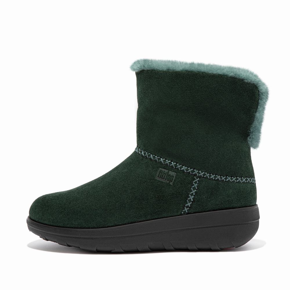 Women's Fitflop MUKLUK SHORTY Shearling-Lined Suede Winter Boots Green | Ireland-68107