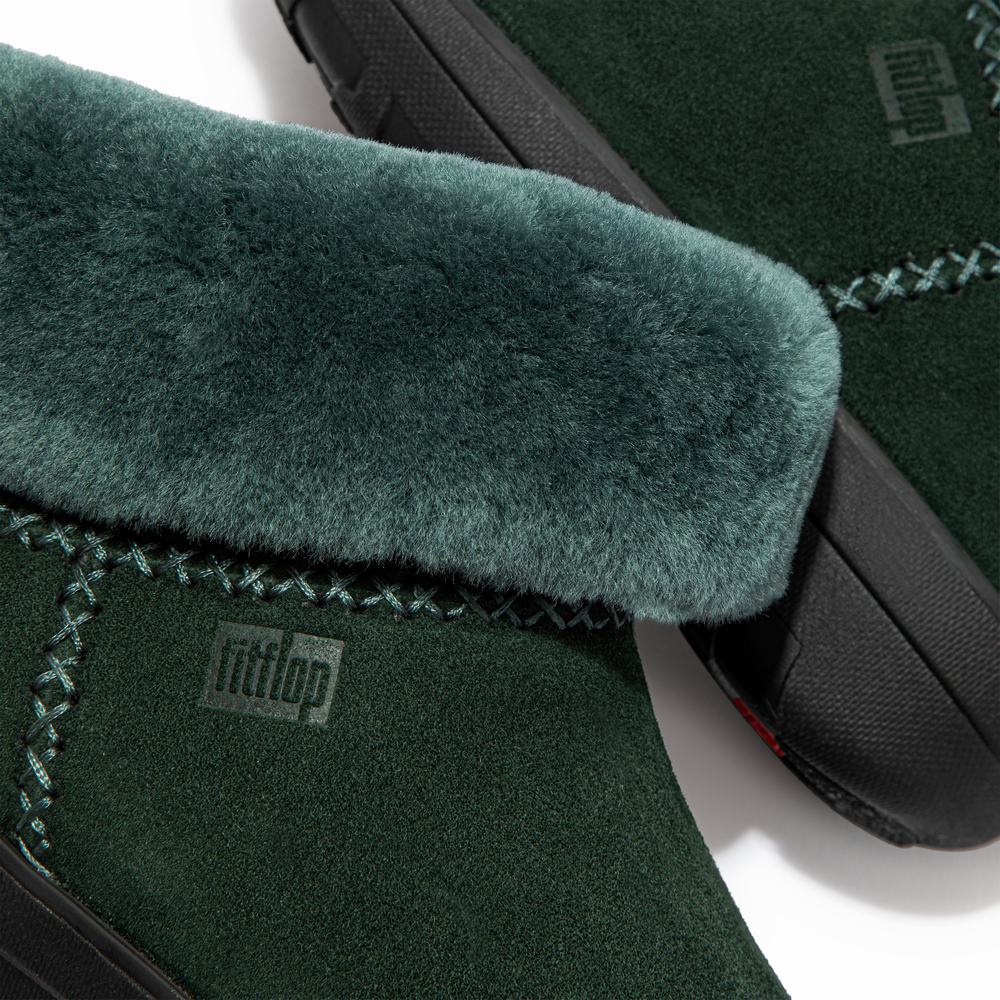 Women's Fitflop MUKLUK SHORTY Shearling-Lined Suede Winter Boots Green | Ireland-68107