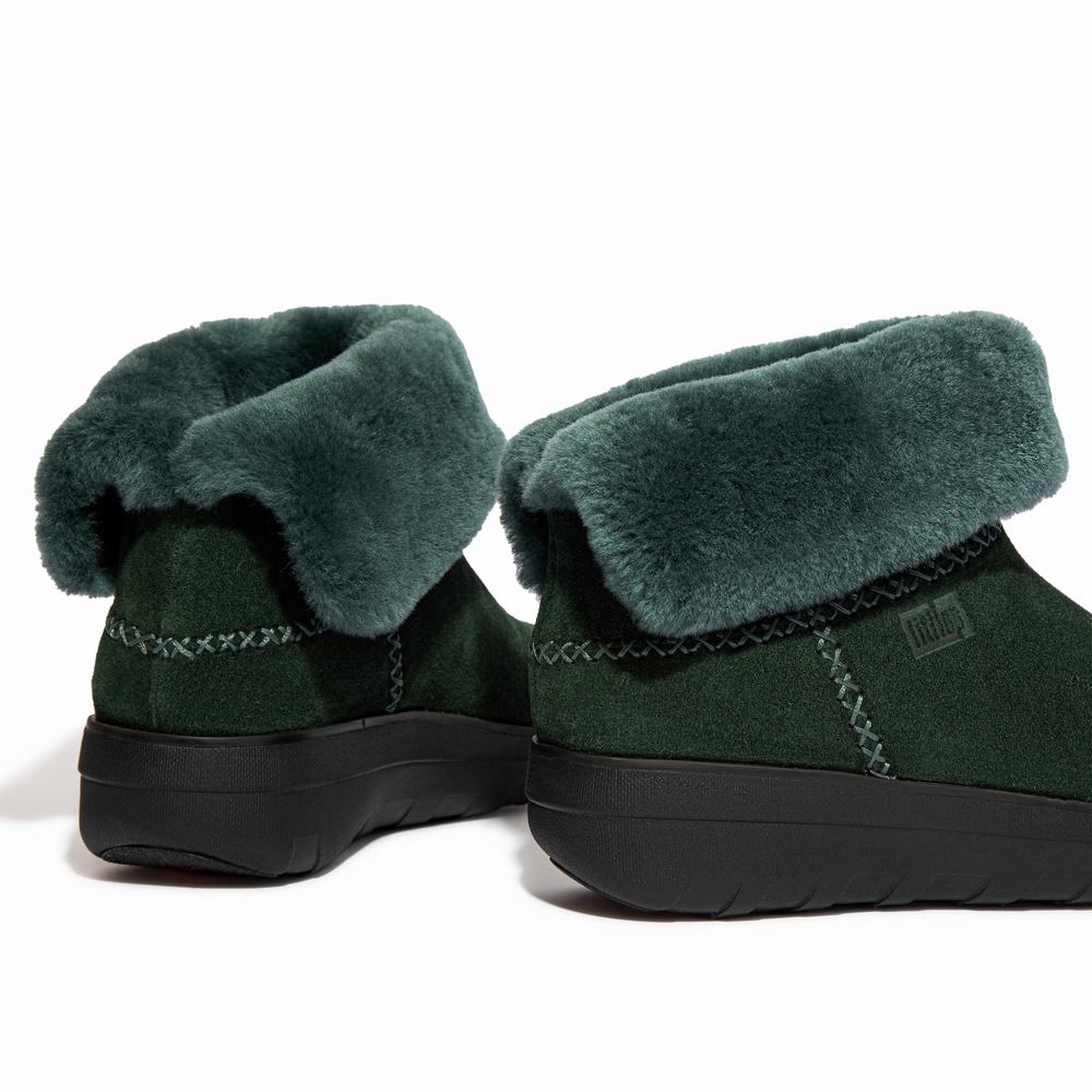 Women's Fitflop MUKLUK SHORTY Shearling-Lined Suede Winter Boots Green | Ireland-68107