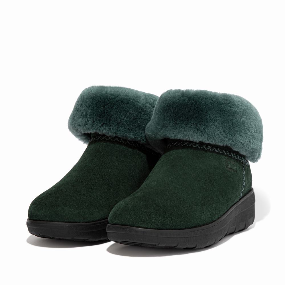 Women's Fitflop MUKLUK SHORTY Shearling-Lined Suede Winter Boots Green | Ireland-68107