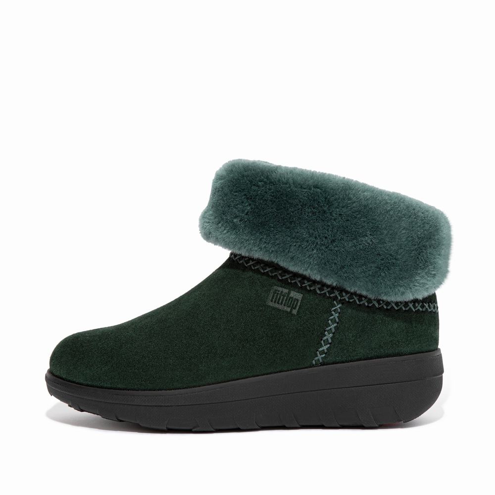 Women\'s Fitflop MUKLUK SHORTY Shearling-Lined Suede Winter Boots Green | Ireland-68107