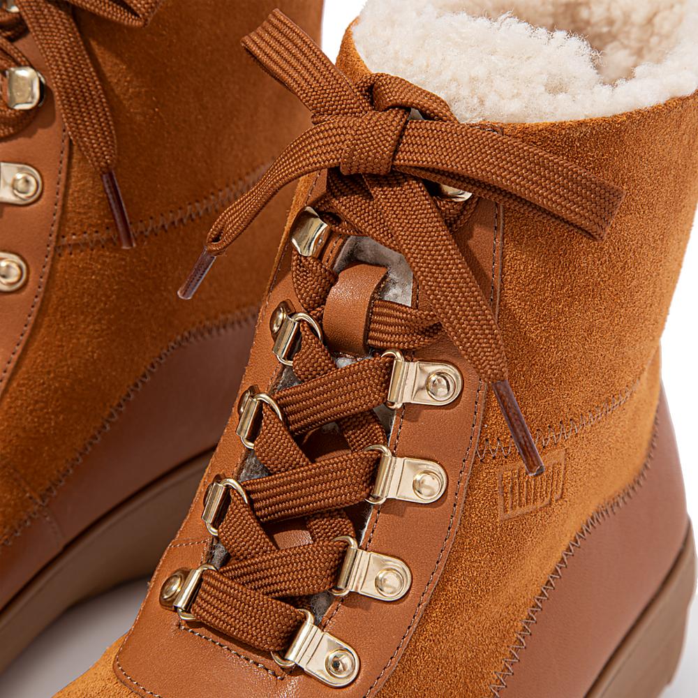 Women's Fitflop MUKLUK Shearling-Lined Laced Winter Boots Light Brown | Ireland-23194