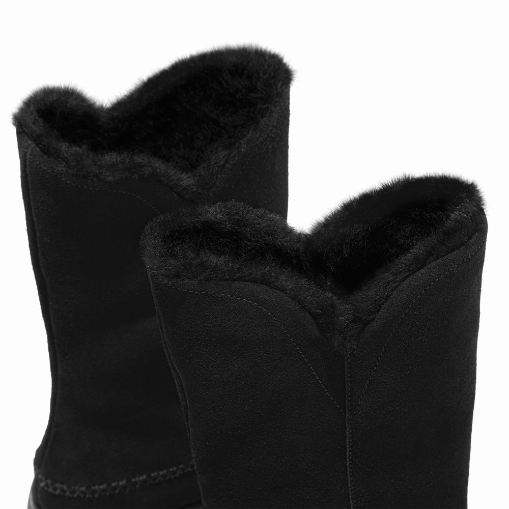 Women's Fitflop MUKLUK Shearling-Lined Suede Calf Winter Boots Black | Ireland-79380