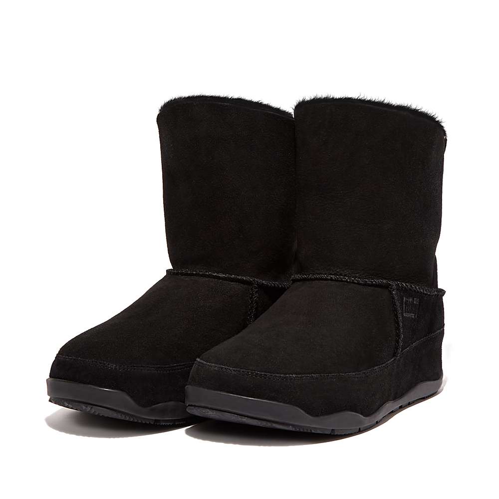 Women's Fitflop Original MUKLUK SHORTY Double-Faced Shearling Winter Boots Black | Ireland-04638