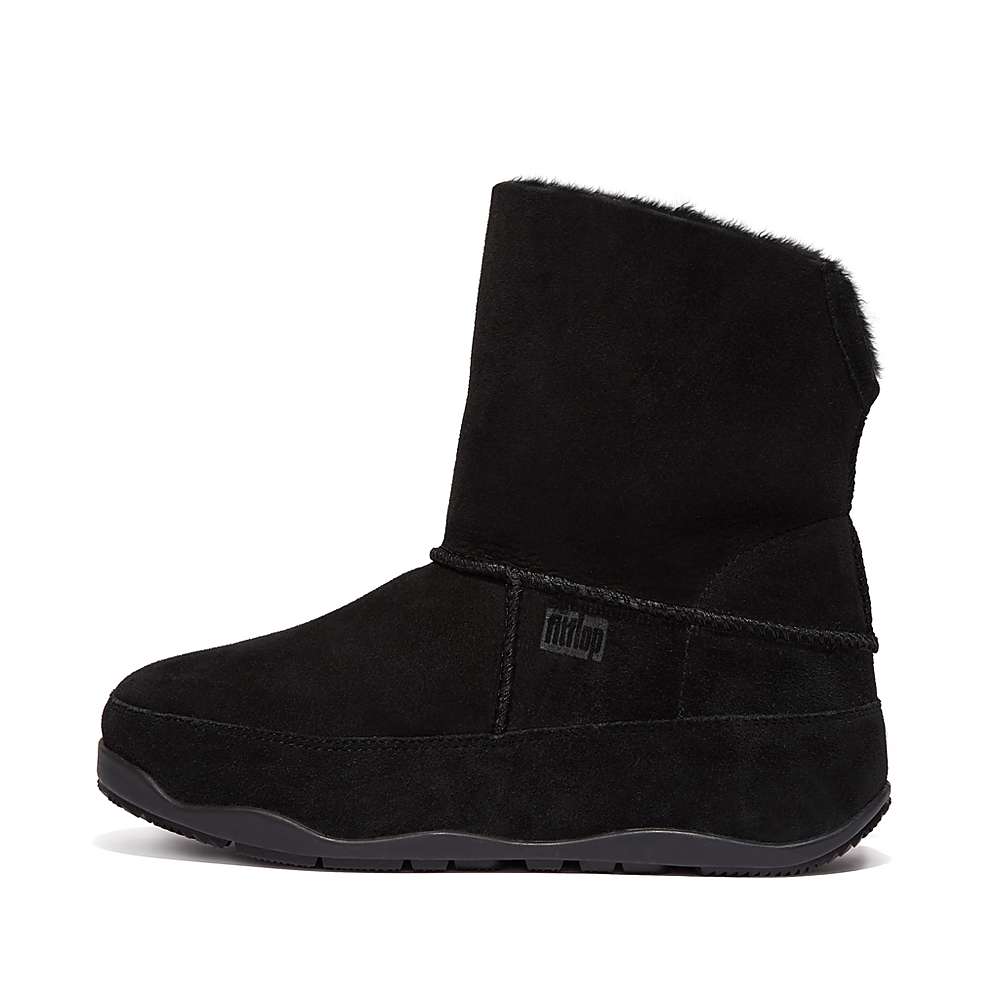 Women\'s Fitflop Original MUKLUK SHORTY Double-Faced Shearling Winter Boots Black | Ireland-04638