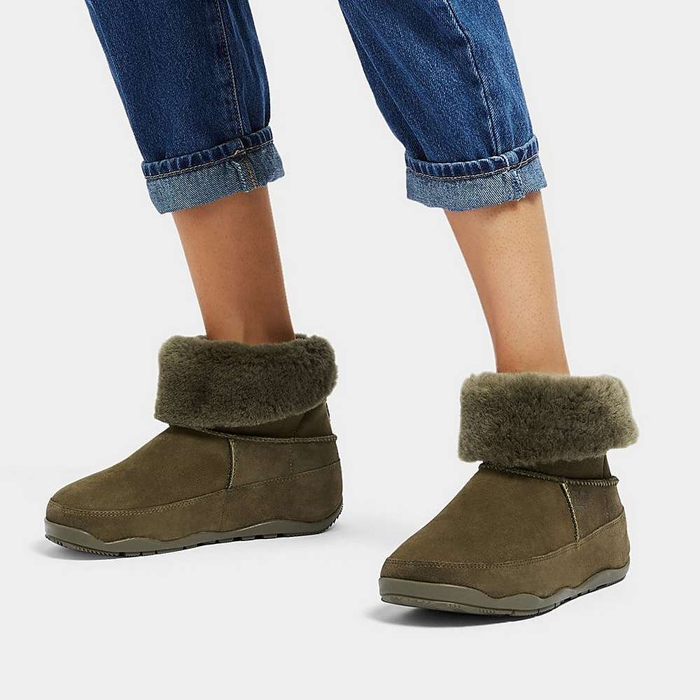 Women's Fitflop Original MUKLUK SHORTY Double-Faced Shearling Winter Boots Olive | Ireland-73201