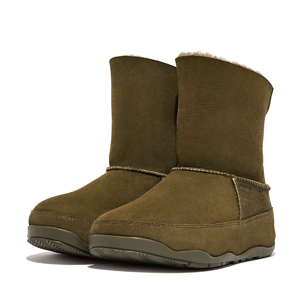 Women's Fitflop Original MUKLUK SHORTY Double-Faced Shearling Winter Boots Olive | Ireland-73201