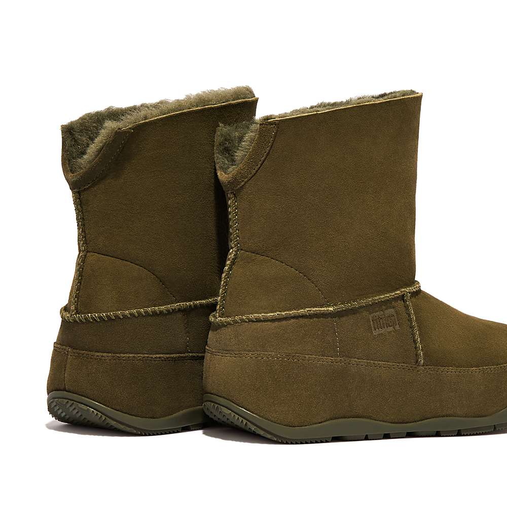 Women's Fitflop Original MUKLUK SHORTY Double-Faced Shearling Winter Boots Olive | Ireland-73201