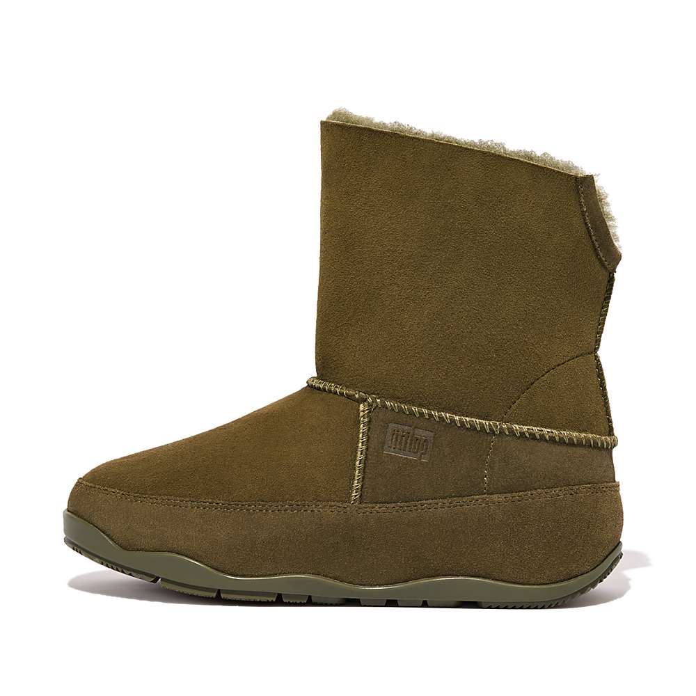 Women\'s Fitflop Original MUKLUK SHORTY Double-Faced Shearling Winter Boots Olive | Ireland-73201