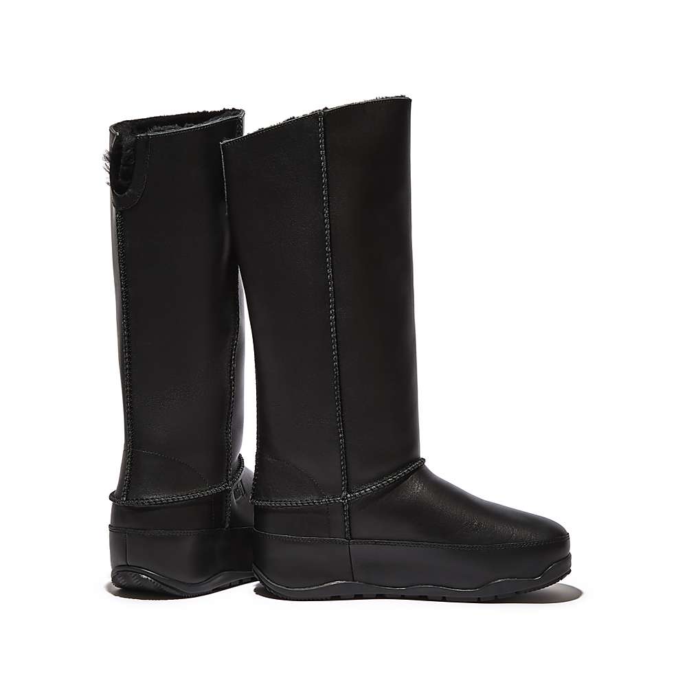 Women's Fitflop Original MUKLUK Shearling-Lined Leather Calf Boots Boots Black | Ireland-17239