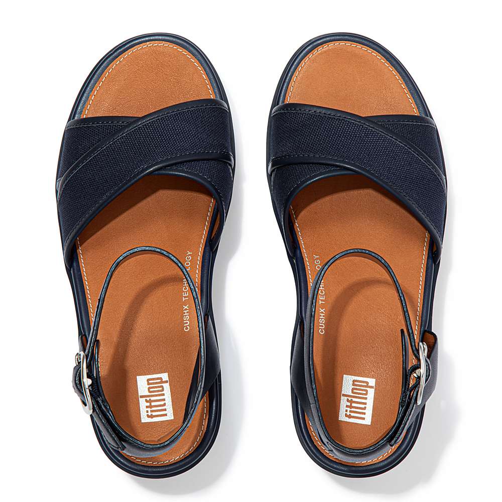 Women's Fitflop PILAR Canvas Ankle-Strap Platform Sandals Navy | Ireland-97054