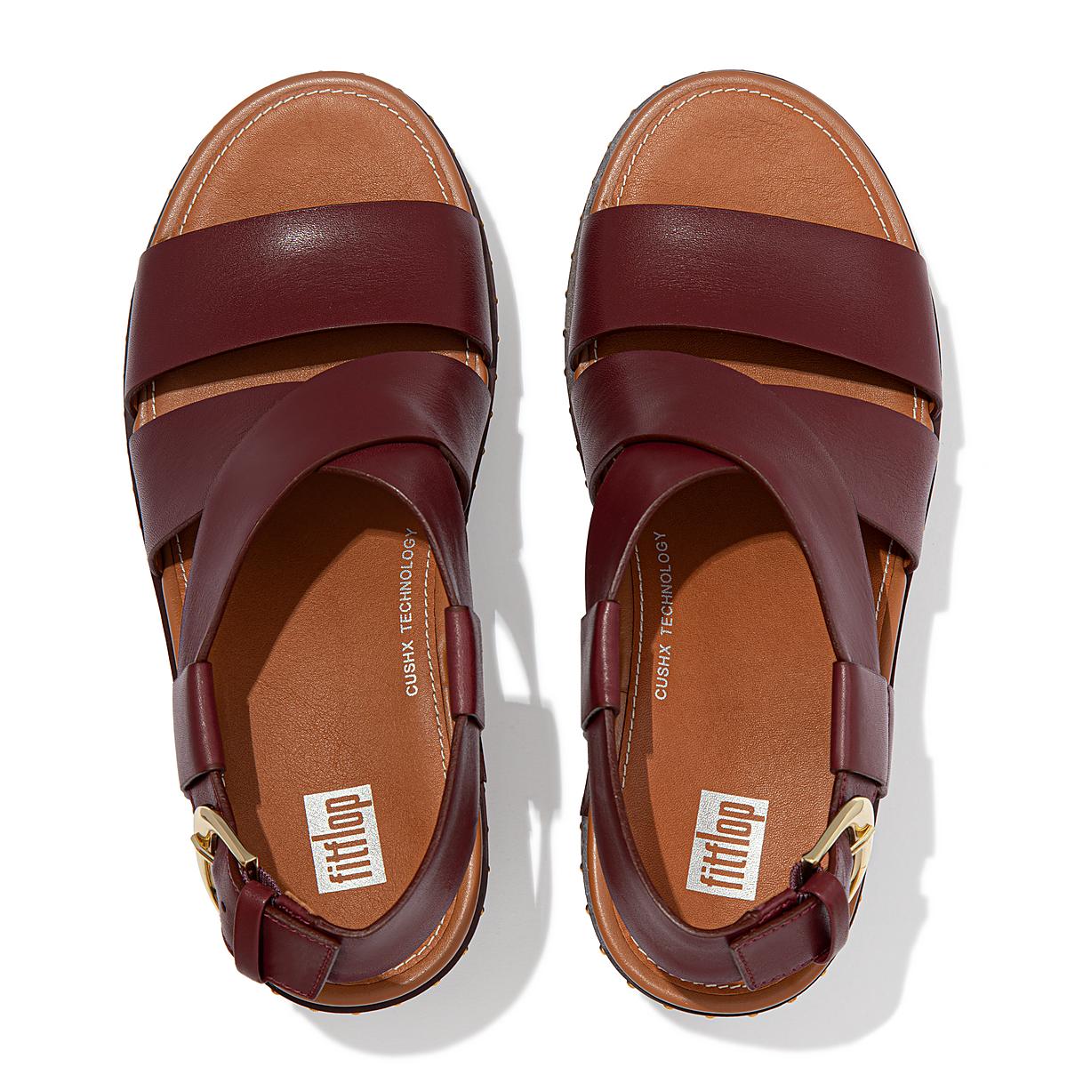 Women's Fitflop PILAR Leather Back-Strap Platform Sandals Burgundyred | Ireland-95263