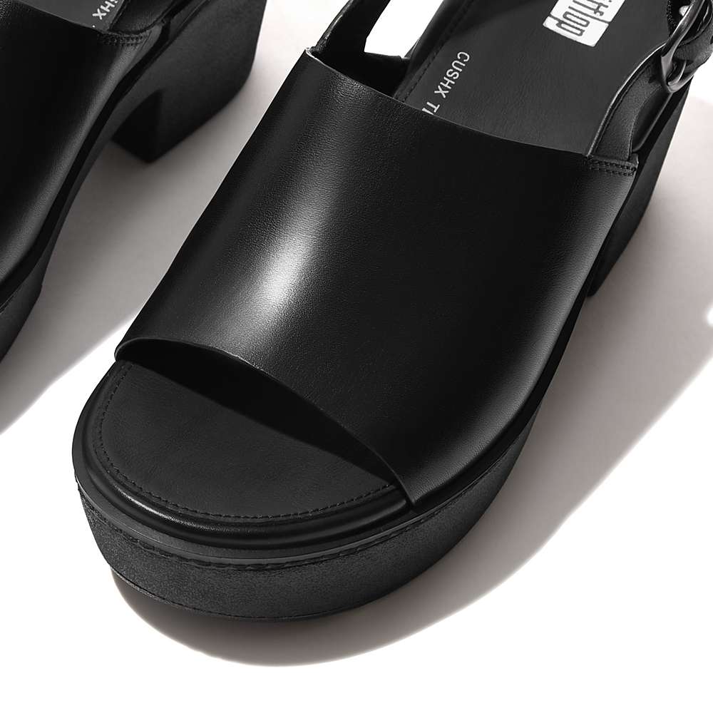 Women's Fitflop PILAR Leather Platform Sandals Black | Ireland-23498