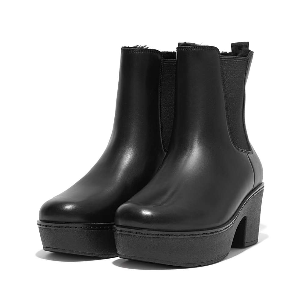 Women's Fitflop PILAR Shearling-Lined Chelsea Boots Black | Ireland-34215