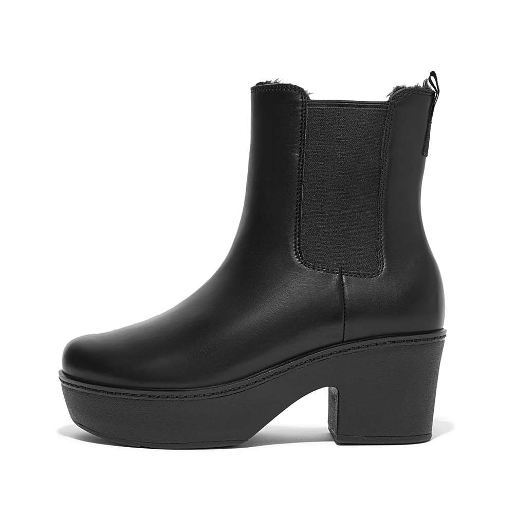 Women\'s Fitflop PILAR Shearling-Lined Chelsea Boots Black | Ireland-34215