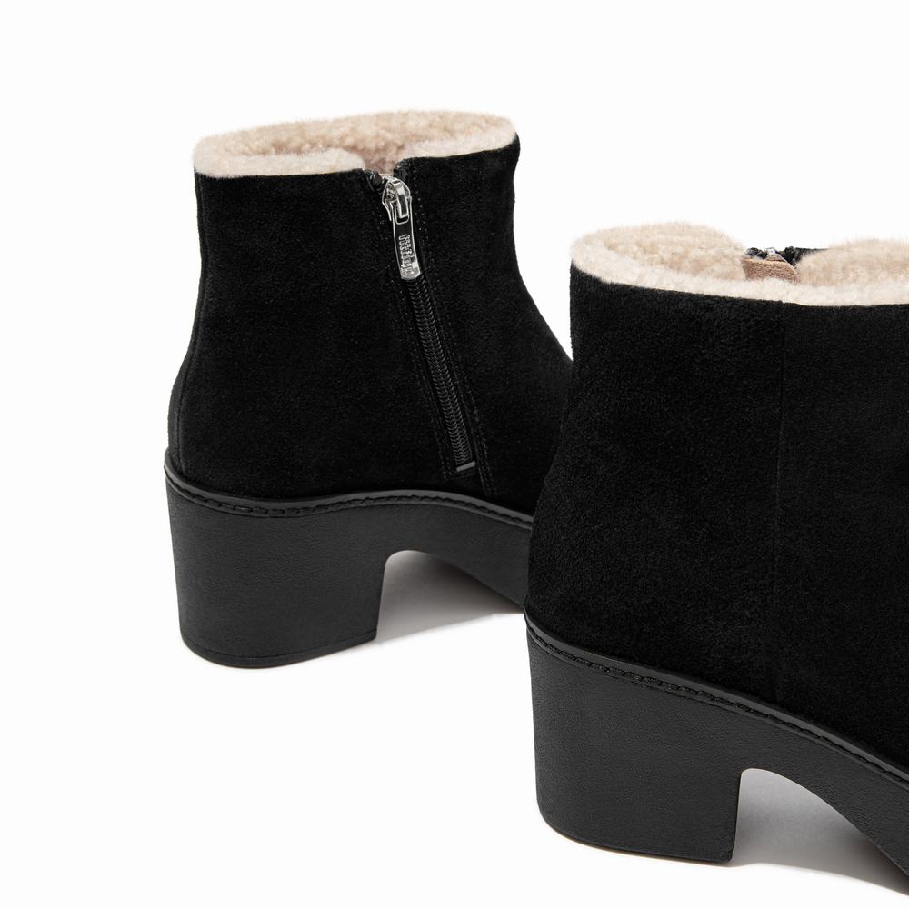 Women's Fitflop PILAR Shearling-Lined Suede Ankle Boots Black | Ireland-07541