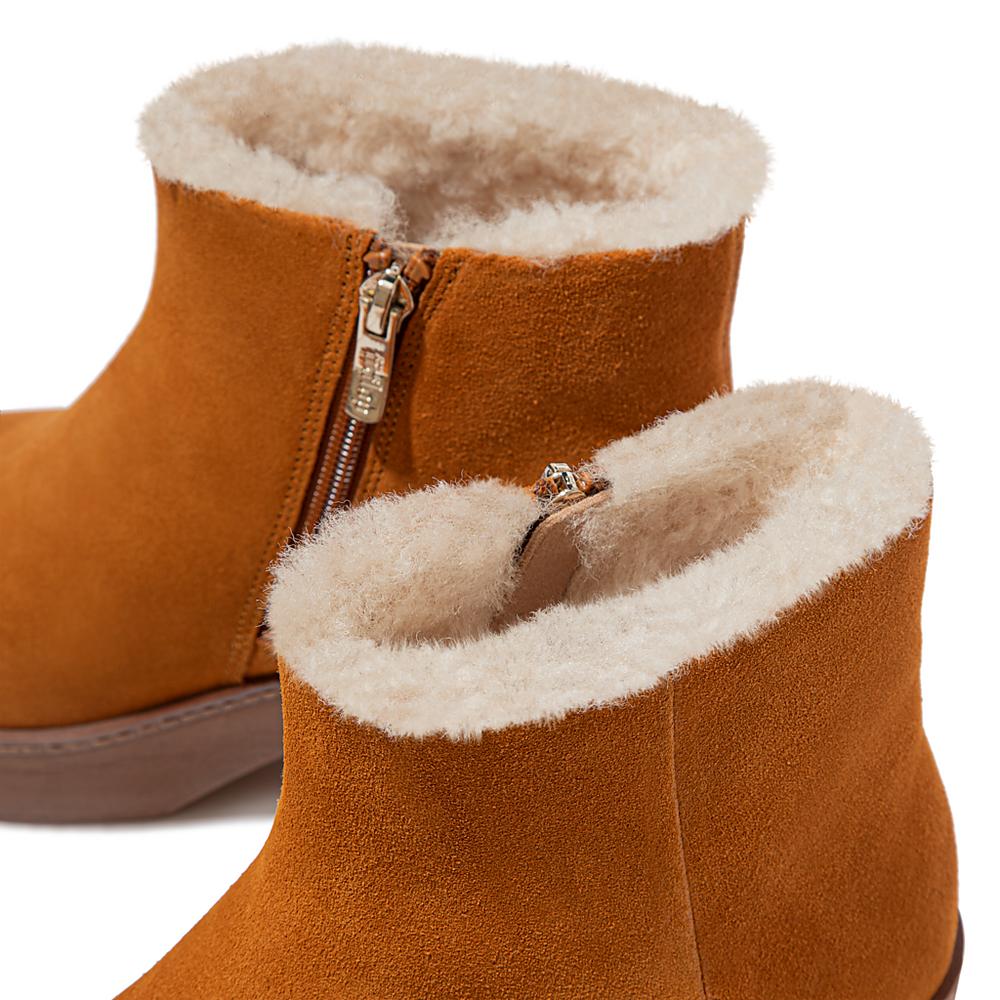 Women's Fitflop PILAR Shearling-Lined Suede Ankle Boots Light Brown | Ireland-45863