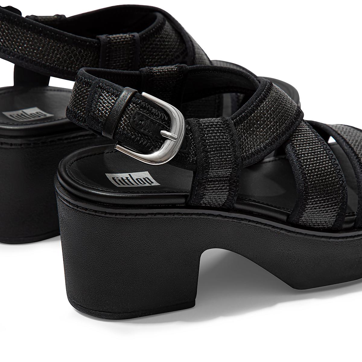 Women's Fitflop PILAR Woven Back-Strap Platform Sandals Black | Ireland-40385