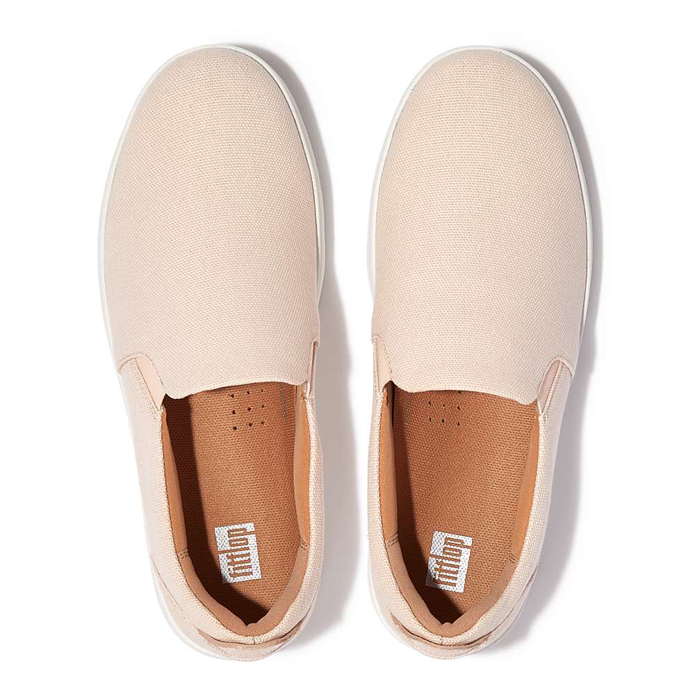 Women's Fitflop RALLY Canvas Slip-On Skate Trainers Rose | Ireland-10682