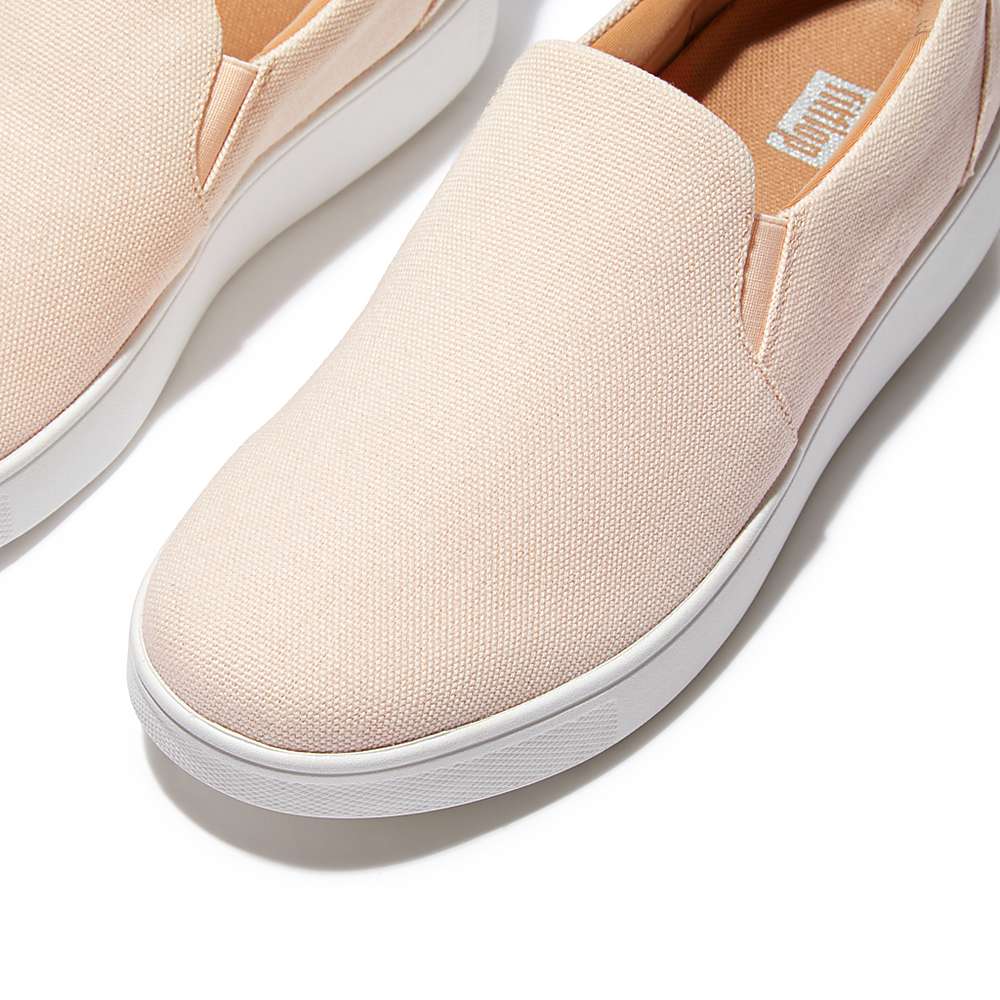 Women's Fitflop RALLY Canvas Slip-On Skate Trainers Rose | Ireland-10682