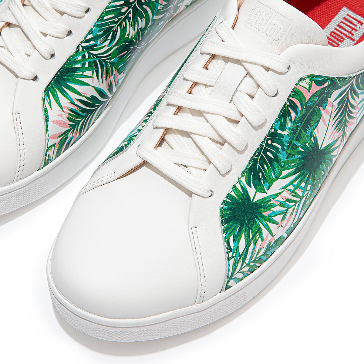 Women's Fitflop RALLY Jungle-Print Leather Trainers White | Ireland-17054