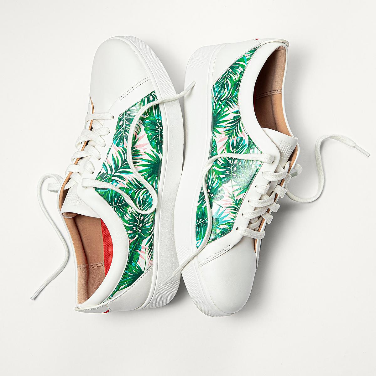 Women's Fitflop RALLY Jungle-Print Leather Trainers White | Ireland-17054