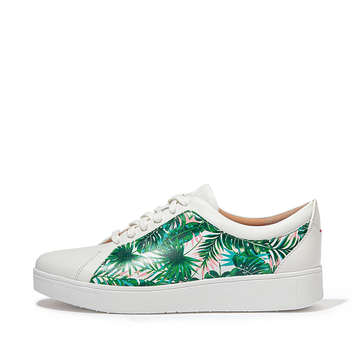 Women\'s Fitflop RALLY Jungle-Print Leather Trainers White | Ireland-17054