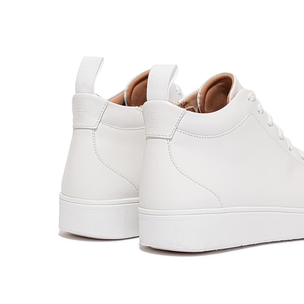 Women's Fitflop RALLY Leather High-Top Trainers White | Ireland-40987