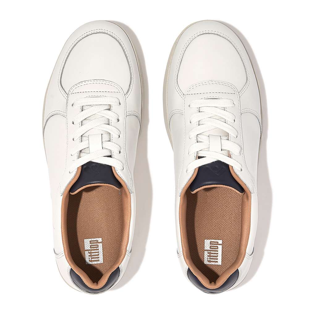 Women's Fitflop RALLY Leather Panel Trainers White/Navy | Ireland-16024