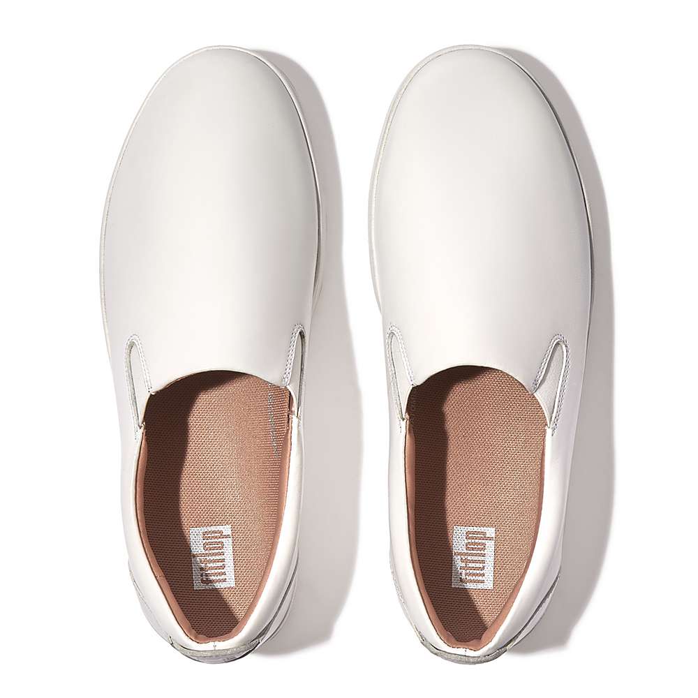 Women's Fitflop RALLY Leather Slip-On Skate Trainers White | Ireland-58371