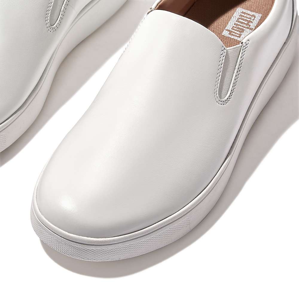 Women's Fitflop RALLY Leather Slip-On Skate Trainers White | Ireland-58371