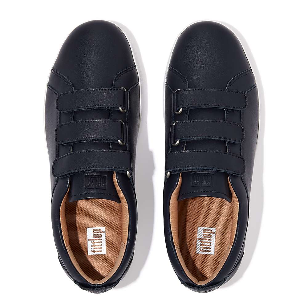 Women's Fitflop RALLY Leather Strap Trainers Navy | Ireland-47903